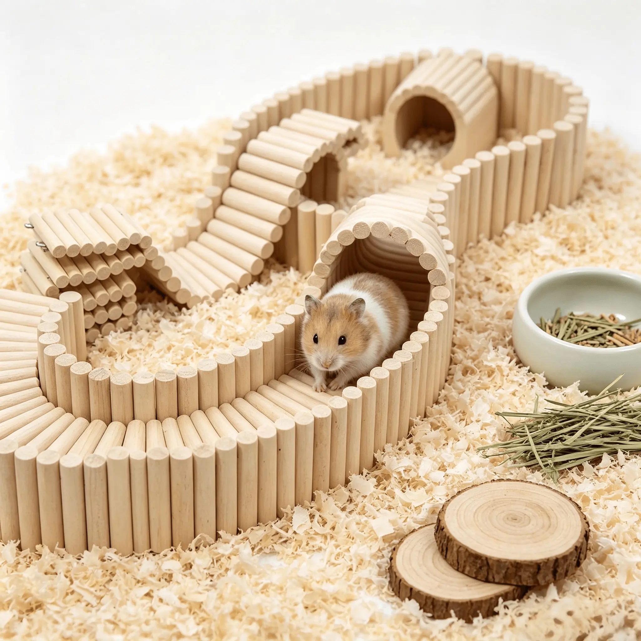 1 piece of hamster habitat accessory, available in multiple sizes, double-layer platform partition fence, DIY small pet free-building accessory, covers mainstream small rodent pets, natural wood, multiple shapes for free combination, Environment