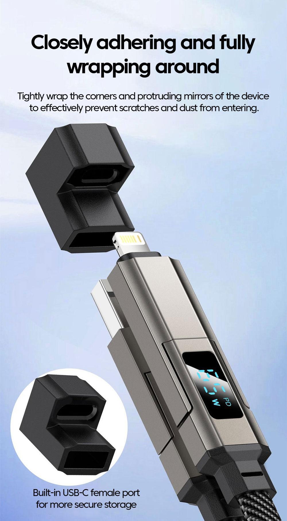 65W 4 in 1 Digital Display Super Fast Charging Keychain Data Cable Intelligent Digital Display Short Wire for iphone17 Samsung