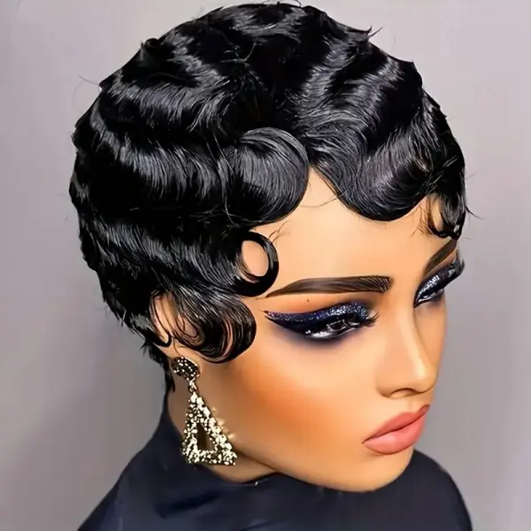 Women's Human Hair Full Machine Pixie Cut Wig - 4-Inch Deep Wave, No-Glue, Brooke Schofield Bridal Hair, Busy Professionals, Everyday & Special Occasions Hairpiece