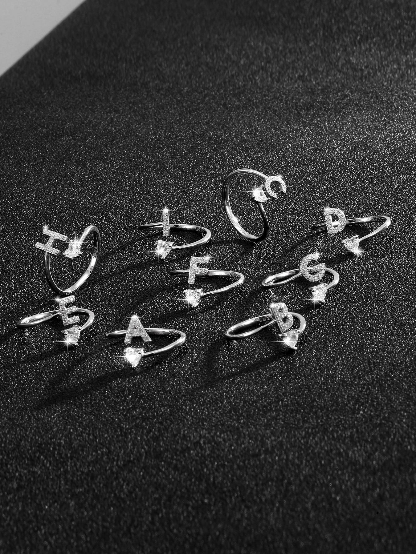 S925 Sterling Silver Letter Design Artificial Zircon Decor Cuff Ring, Fashion Jewelry for Party, Daily Decor, Trendy All-match & Exquisite Jewelry for Gift