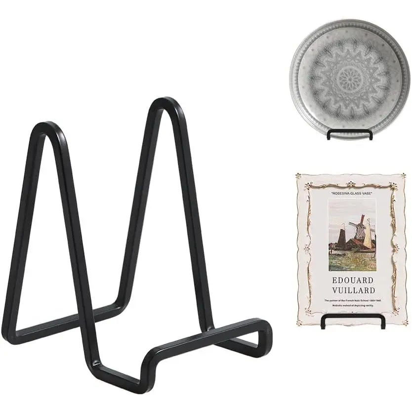 Plate Holder Easel Display Stand - 4.5 inch Metal Plate Stands for Display - Tabletop Picture Stand - Black Iron Easels for Display Pictures | Photo Frames | Book | Decorative Plates | Plaque - 4 Pack