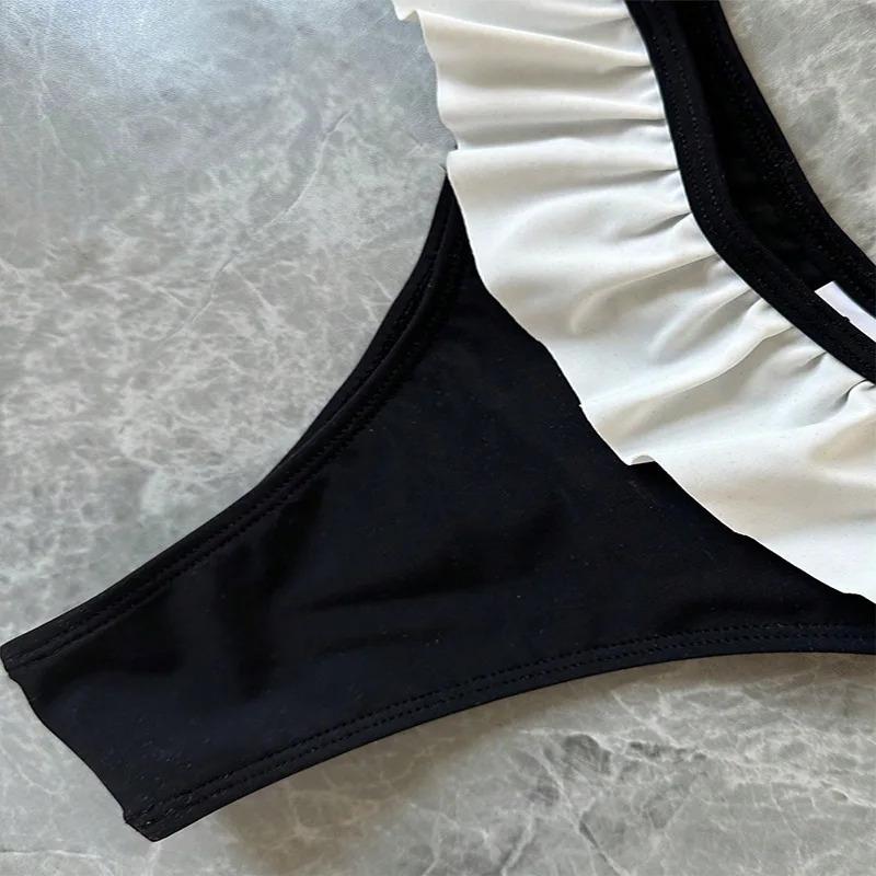 Women's Strapless Swimsuit 2-piece Suit Solid Color Patchwork Push Up Ruffle Thong Beach Hot Spring Bikini Set New Swimwear bandeau  bathing  top