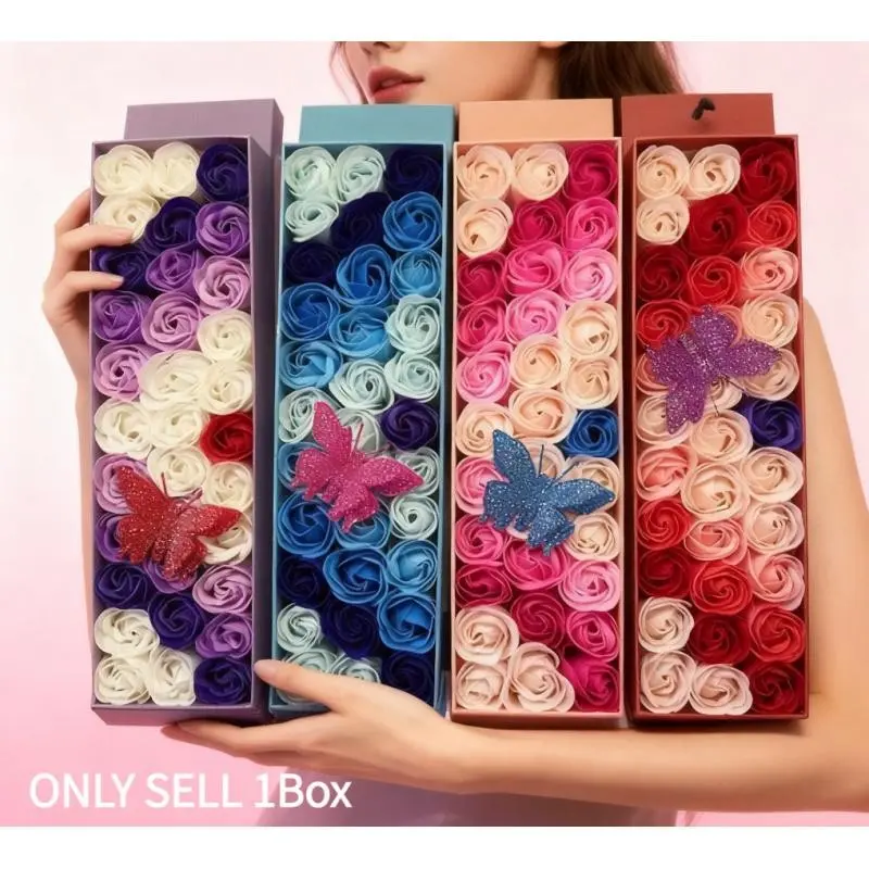 33 PCS Floral Scented Bath Soap Rose Flower Petals,  Plant Essential Oil Rose Soap Set,Best Gifts for Her Women Girls Mom Lover Birthday Valentine Christmas