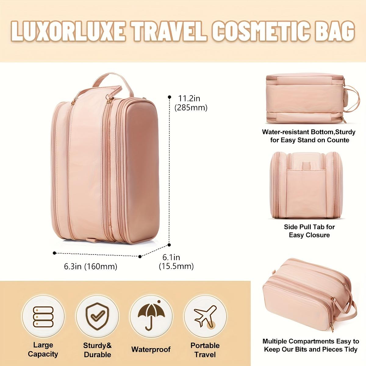 Women's Large Capacity High-Quality Makeup Bag - Pink  Travel Makeup Organizer, with faux leather lining, multiple zippered pockets and wrist strap, suitable for storing brushes, toiletries, jewelry, and toiletries|Organized toiletry bag|Practical