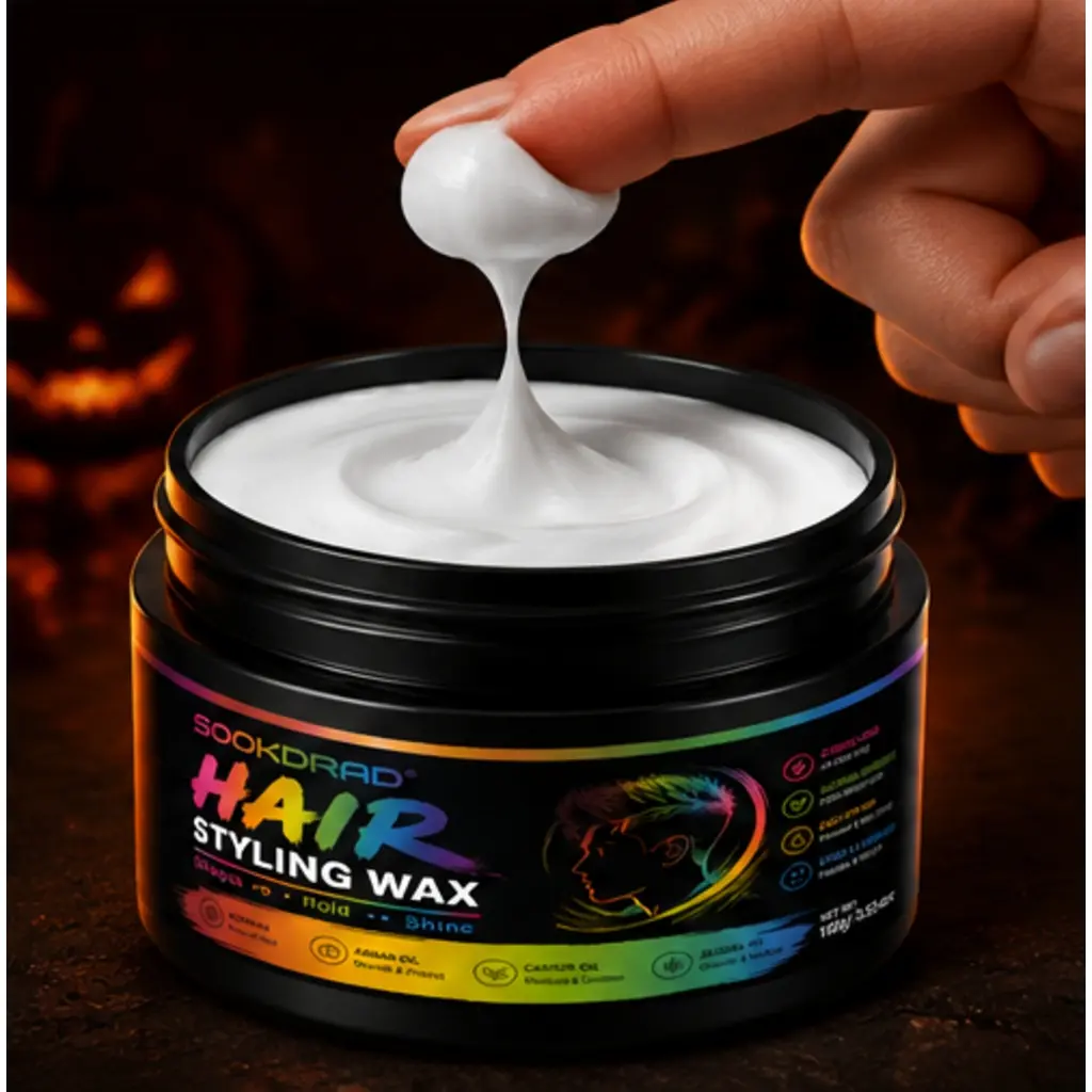 Hair styling wax, beeswax, argan oil, castor oil, jojoba oil, strong hold, all day long, natural ingredients, plant-based care, easy styling, smooth non-greasy, fresh clean look, flexible restyle,