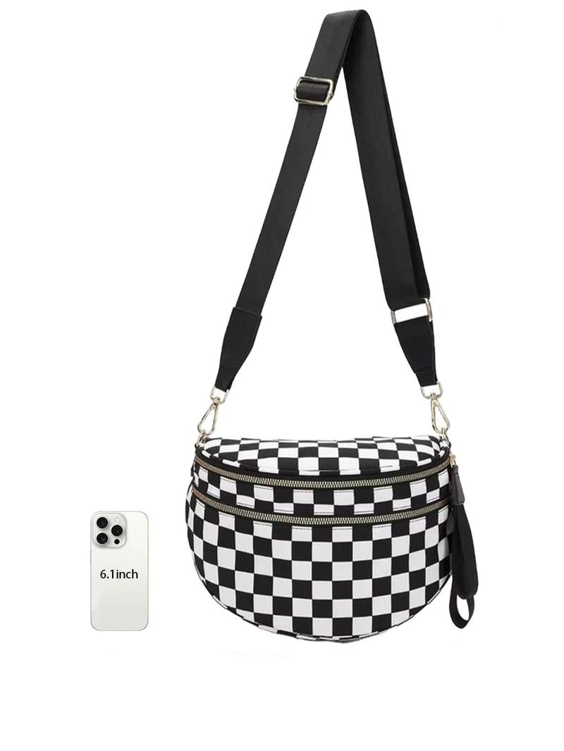 26 Valentine's Day Women's Fashionable Checkerboard Patterm Zipper Shoulder Pack, Casval Versatile Crossbody Bag for Daily Used, Trendy All-match Fanny Bag