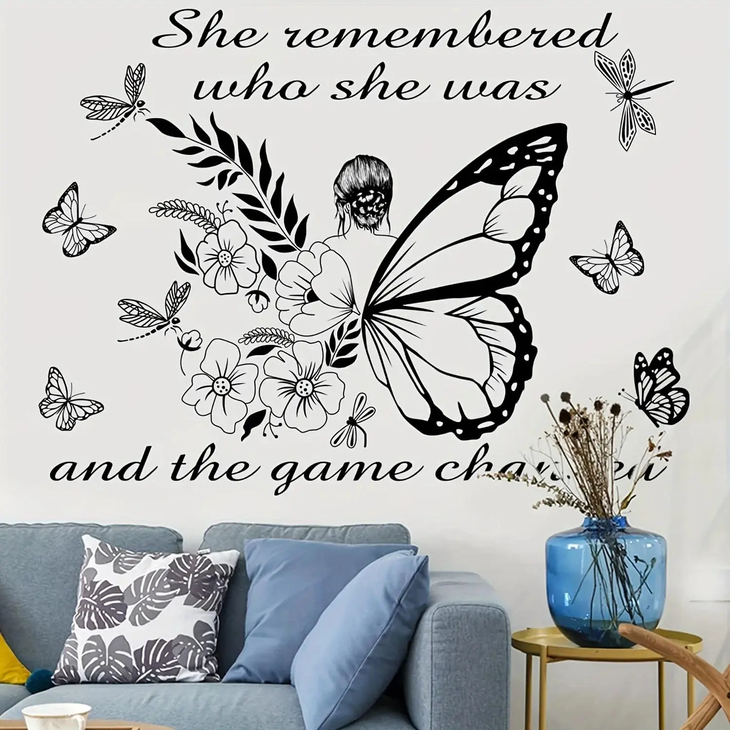 1pc Butterfly Girl Inspirational Quote Theme Wall Sticker, Suitable for Bedroom, Living Room, Study, Creative Gift for Women