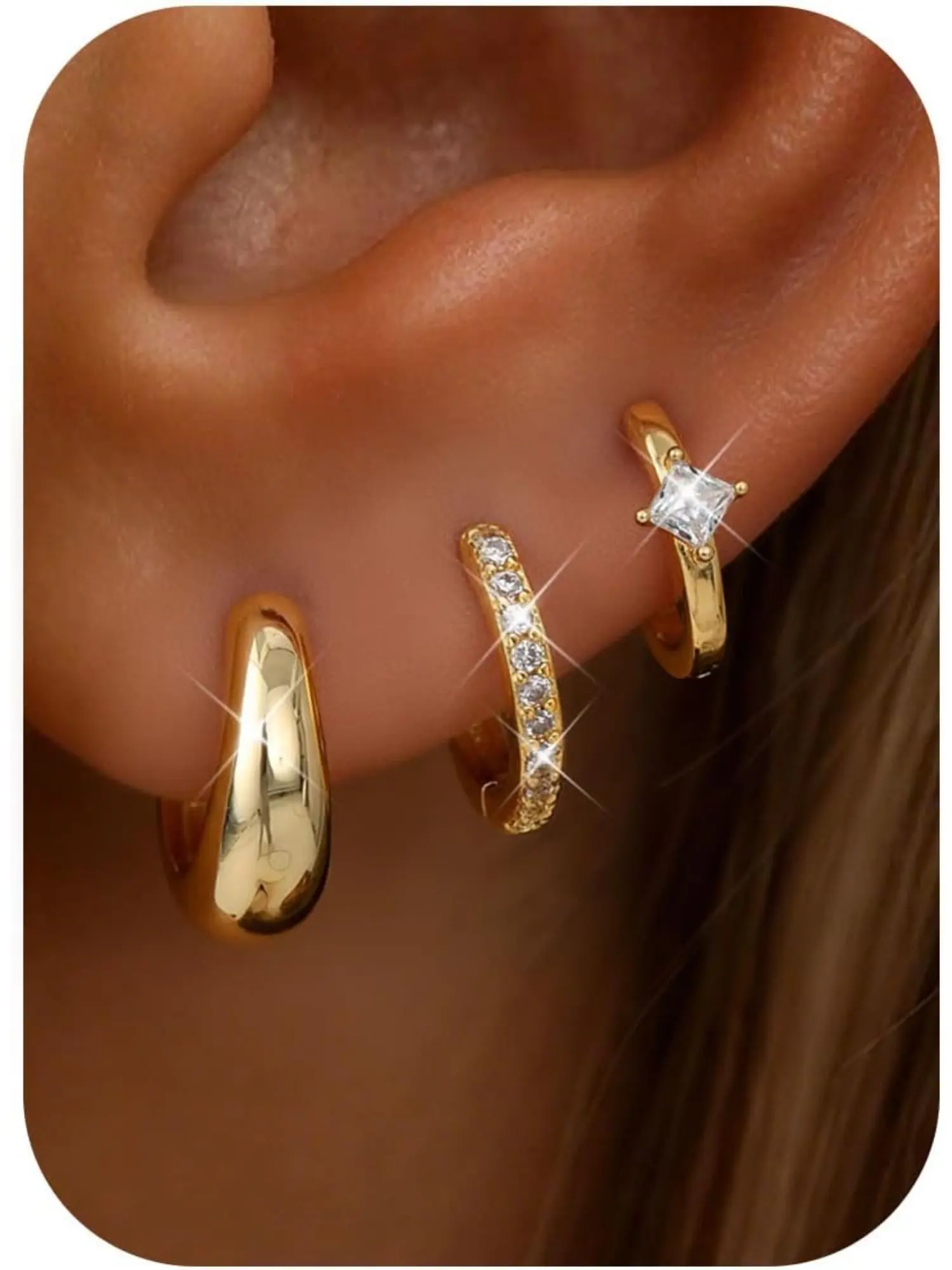 3 Pairs Small  Hoop Earrings for Women Trendy Hypoallergenic Silvery Stackable Earrings Earring Stacks Huggie Hoops Earring Sets for Multiple Piercing Chunky Double Hoop Jewelry Lightweight
