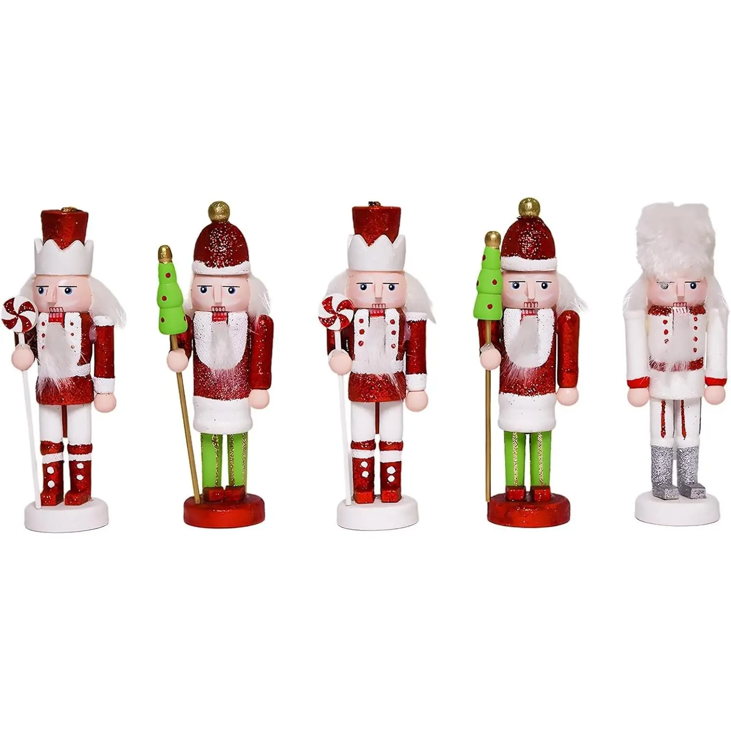 5PCS Christmas Decorations Nutcracker Ornament,5 inch Wooden Soldier Decor Xmas Tree Hanging Nutcracker Soldier Set for Tree Table Decor Gifts.