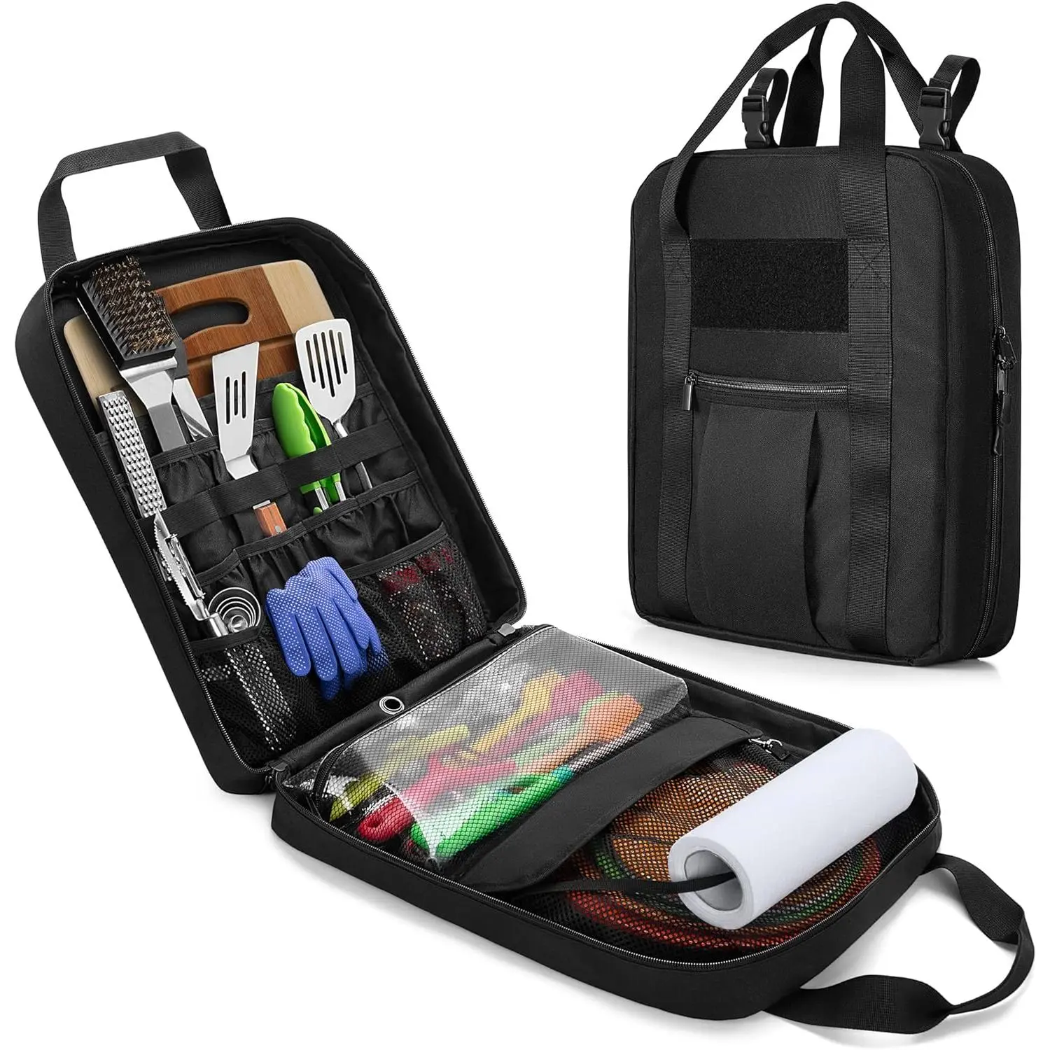Hanging Camp Utensil Organizer with Towel Paper Holder, Portable Camping Kitchen Cookware Bag  Knives, Forks, Spoons & More, Outdoor Cooking Tools Storage Box  Travel & Hiking, Bag Only