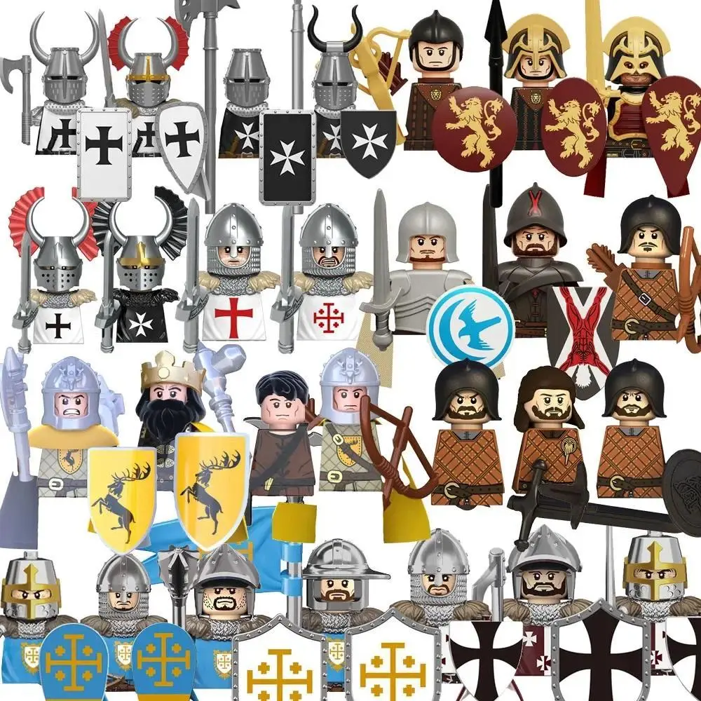 2026 new hot item Medieval MOC Anime Figure Building Blocks Burton Elite Soldiers Heavy Armor Crusaders Temple Hospital Knights Boy Toy Gifts K008