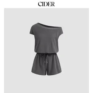 Cider [3 colors, size 2-10] Asymmetrical Neck Drawstring Romper