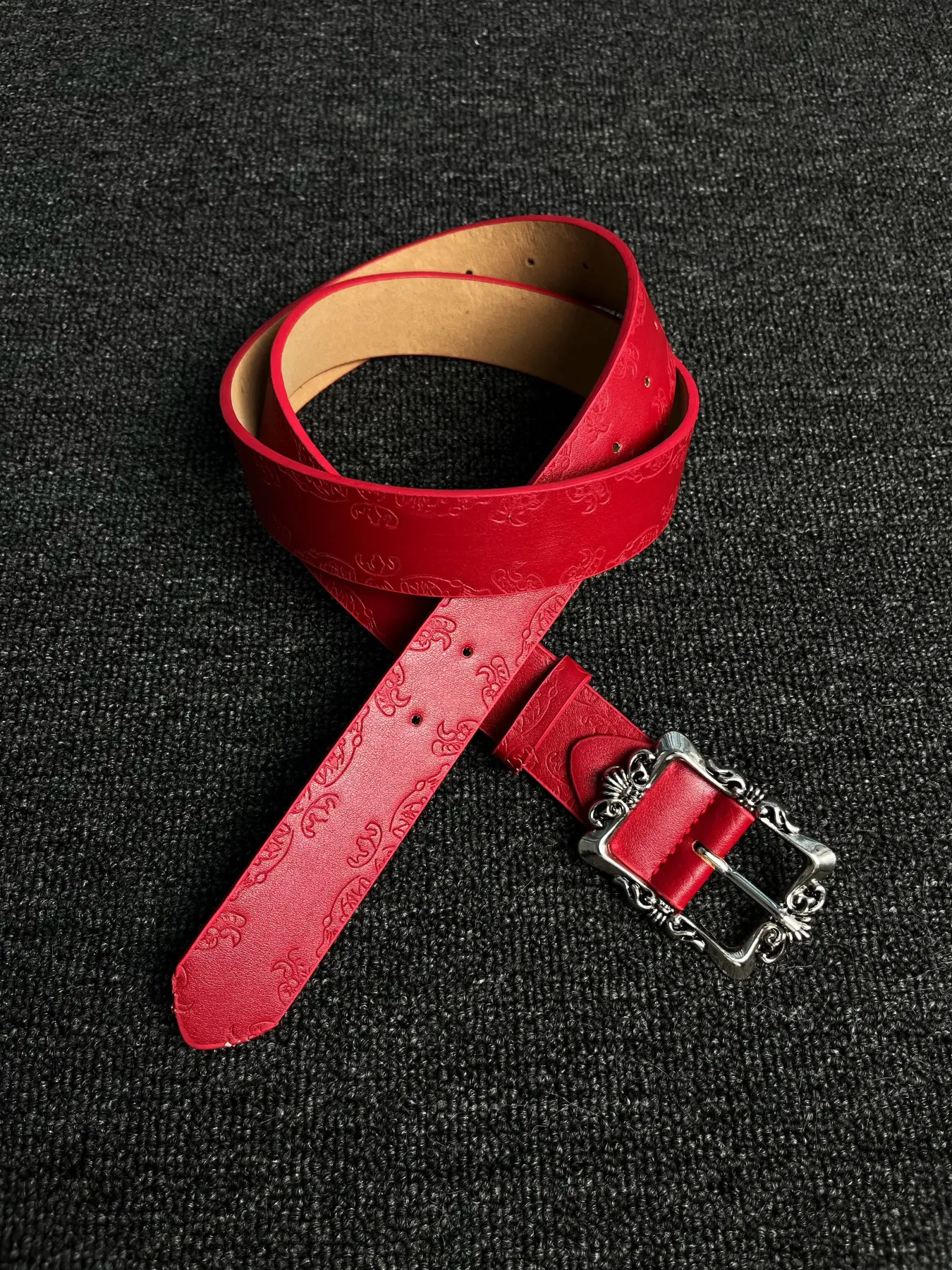Carved Square Buckle Pu Leather Belt Versatile Fashion Personality Trend Hip-Hop Punk Medieval American Style Outfit Daily Accessory