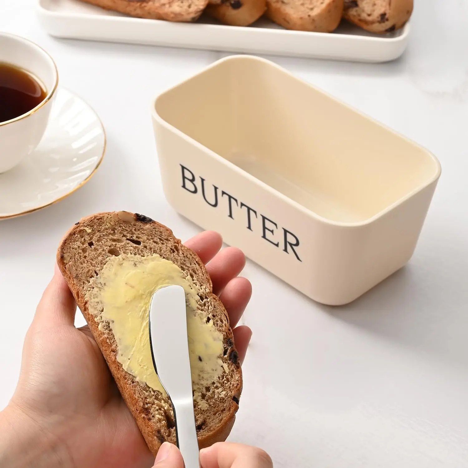 Butter Dish with Lid and Knife, Food Grade PP Material, Stainless Steel Knife, Large Butter Box, Kitchen Counter Use, Kitchenware, Home, Plastic