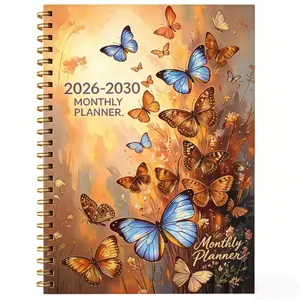 2026-2030 Monthly Planner/Calendar - January 2026 to December 2030, 5-Year Monthly Planner Notebook, Brown Butterfly Theme Cover Design Diary, Yearly and Monthly Planning, Monthly Tabs, 60-Month Calendar, 5.5 x 8.3 inches, Thick Paper, Elastic Cover, Dura