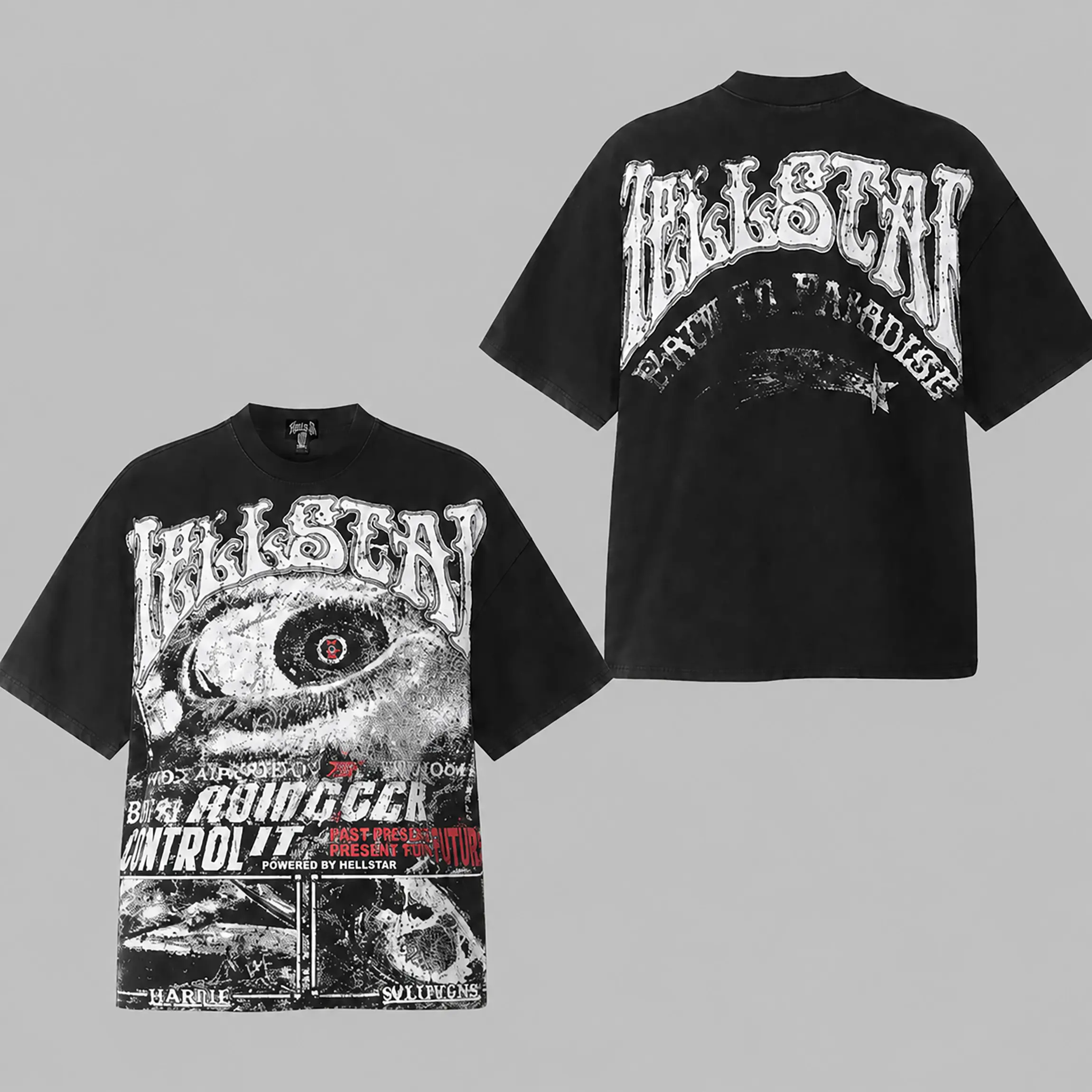 Hellstar Graphic T Shirt Heavyweight Cotton Vintage Washed Oversized Short Sleeve Tee Streetwear Y2K Hip Hop Grunge Retro Aesthetic Summer Casual Wear Men Women Unisex Trendy Fashion Top