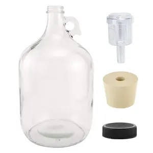1 Gallon Glass Fermenting Jug with Handle, 6.5 Rubber Stopper, 2-Piece Airlock, Black Plastic Lid - Set of 1
