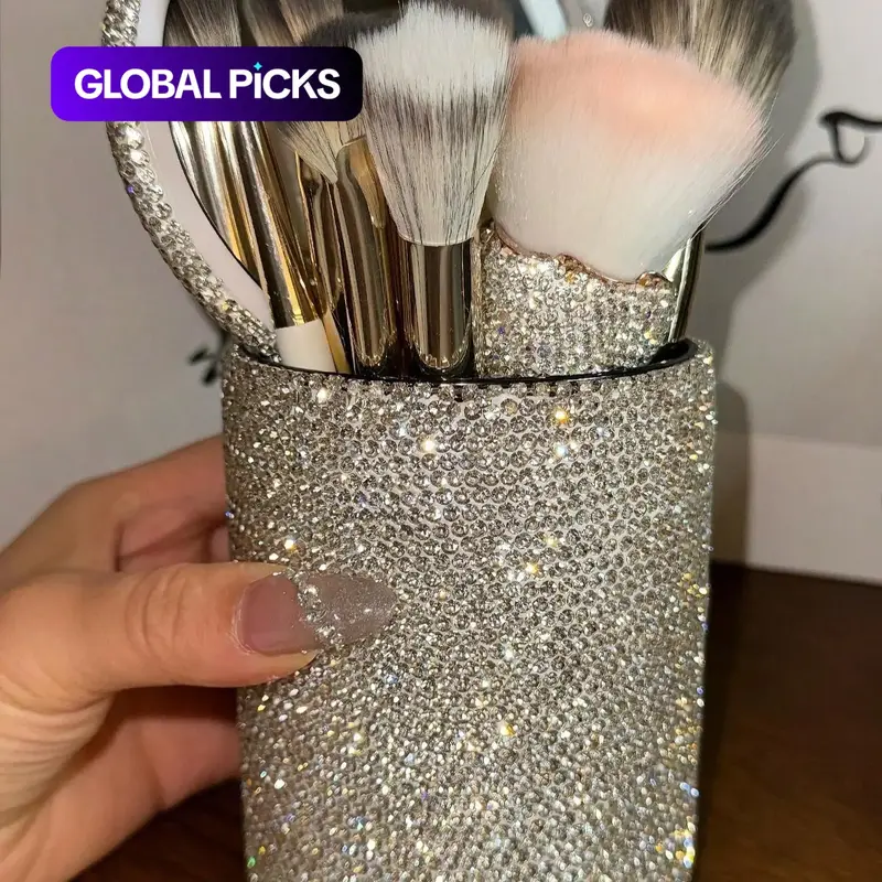 Shiny Diamond-Embedded Makeup Brush Holder, Cosmetic Tool Organizer, Pen Tray, Elegant Gift, Perfect for Beauty Lovers, Organization Containers #GLOBAL PICKS