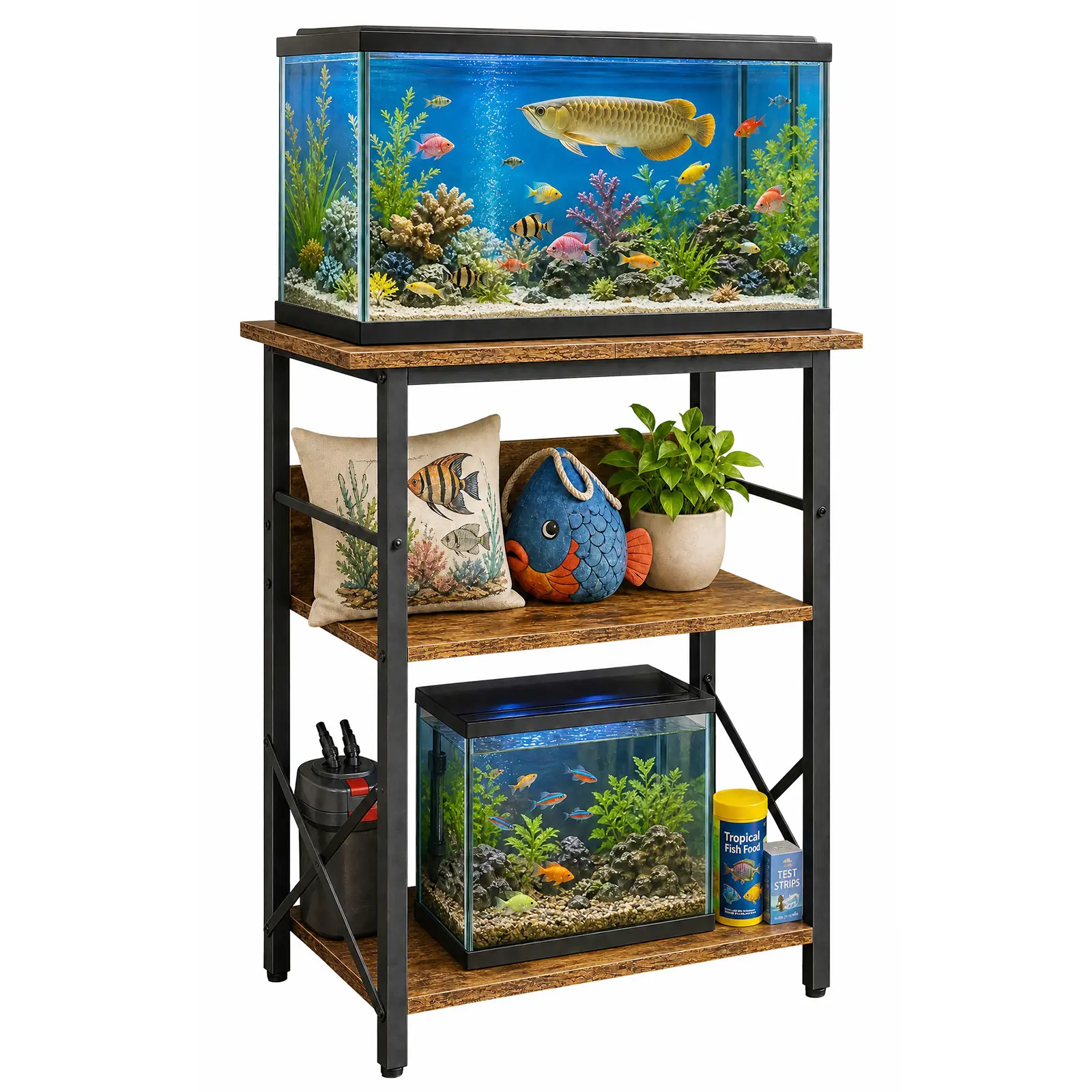 Heavy-Duty 3-Tier Aquarium Stand for 10 Gallon Fish Tank - Storage Shelves, Stable Rack for Turtle/Reptile Tank or Terrarium