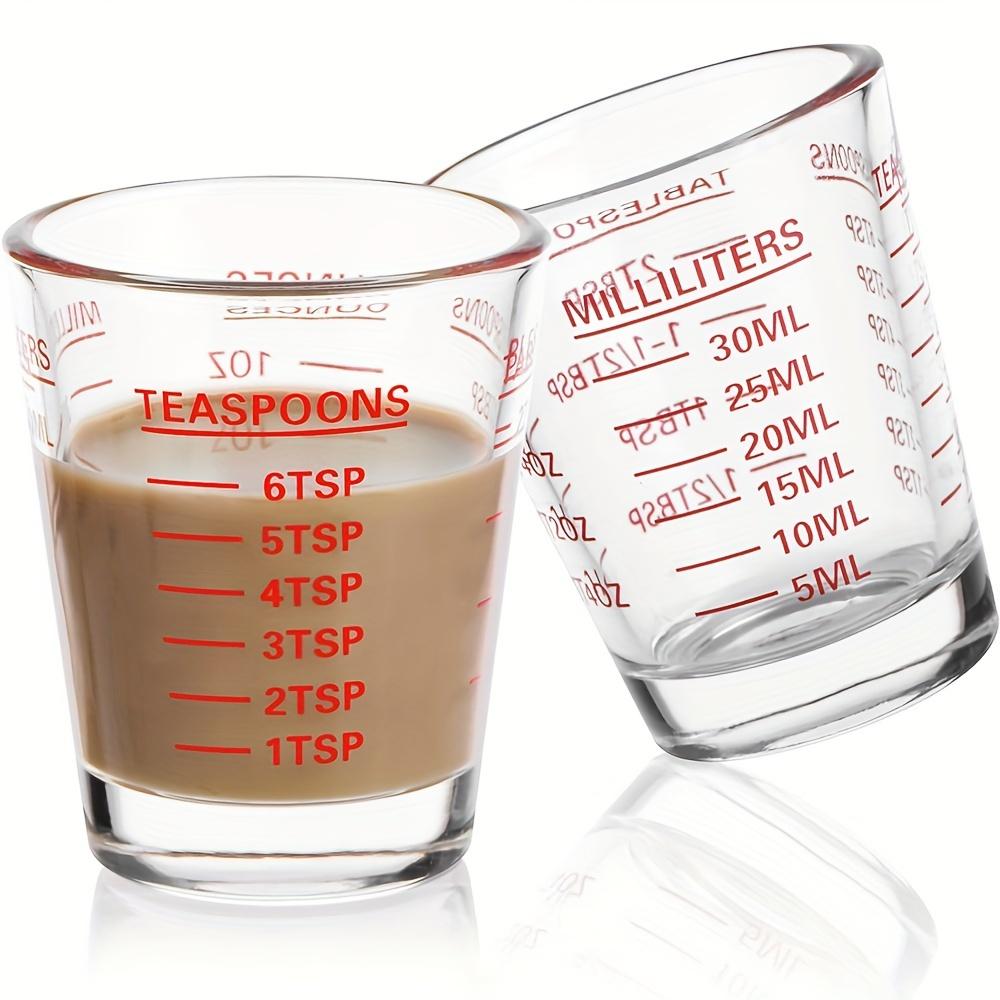 2pcs Espresso Shot Glass with Handle/Scale, Heat-Resistant Borosilicate Measuring Cup, 60Ml/2Oz Precision Graduated Pitcher for Barista, Coffee & Cooking