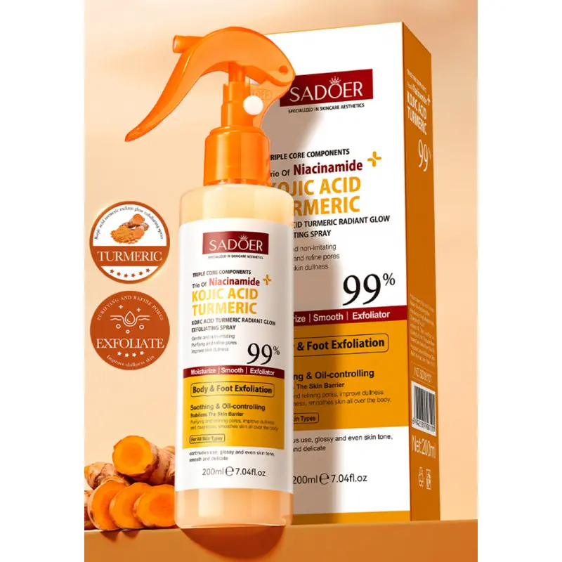 Kojic Acid Turmeric Radiant Glow Exfoliating Spray 200ml Refine Pores Smooth Dull Rough Skin Body Cleansing Must have Skincare Spray