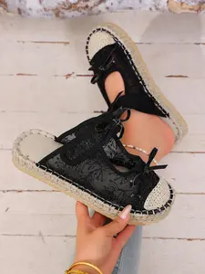 2026 New Crochet Sandal with Embroidery, Mesh Summer Slippers, Butterfly Knots, Straw Weave, Non-Slip Thick Sole, Breathable Lazy Girl Shoes