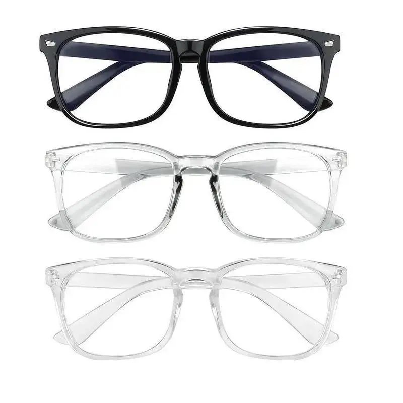 Unisex Square Blue Light Glasses - Reinforced Plastic Geometric Frame, Smooth Sturdy Quality Eyeglasses, Square Glasses Set for Office, Gaming Use, Multi Packs Available