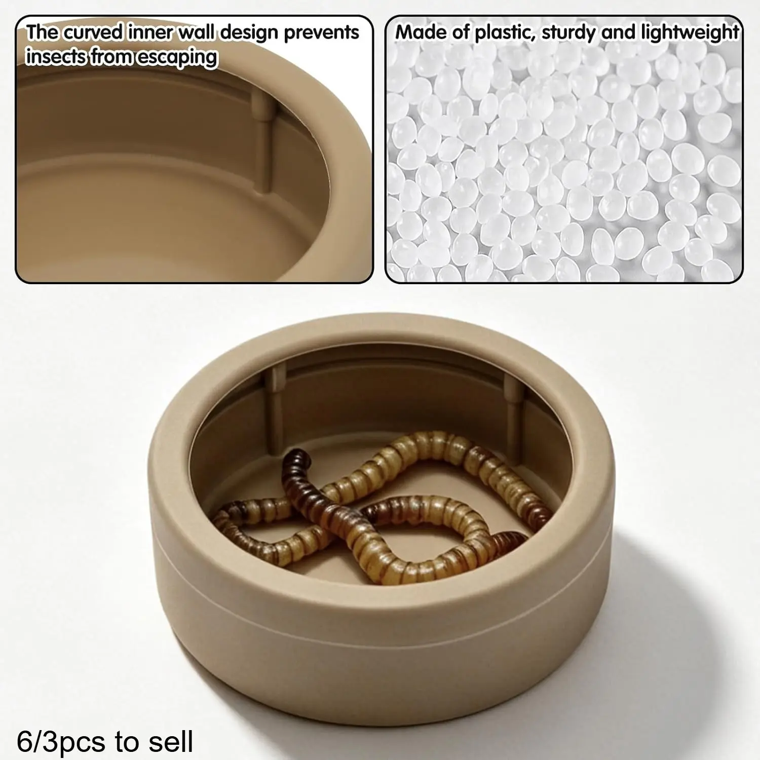 Tailo 3/6 Pack Anti-Escape Reptile Feeding Food Dish Bowls, Plastic Worm Water Dish, Mealworm Feeder Cups for Small Geckos, Lizards, Bearded Dragons, Chameleons
