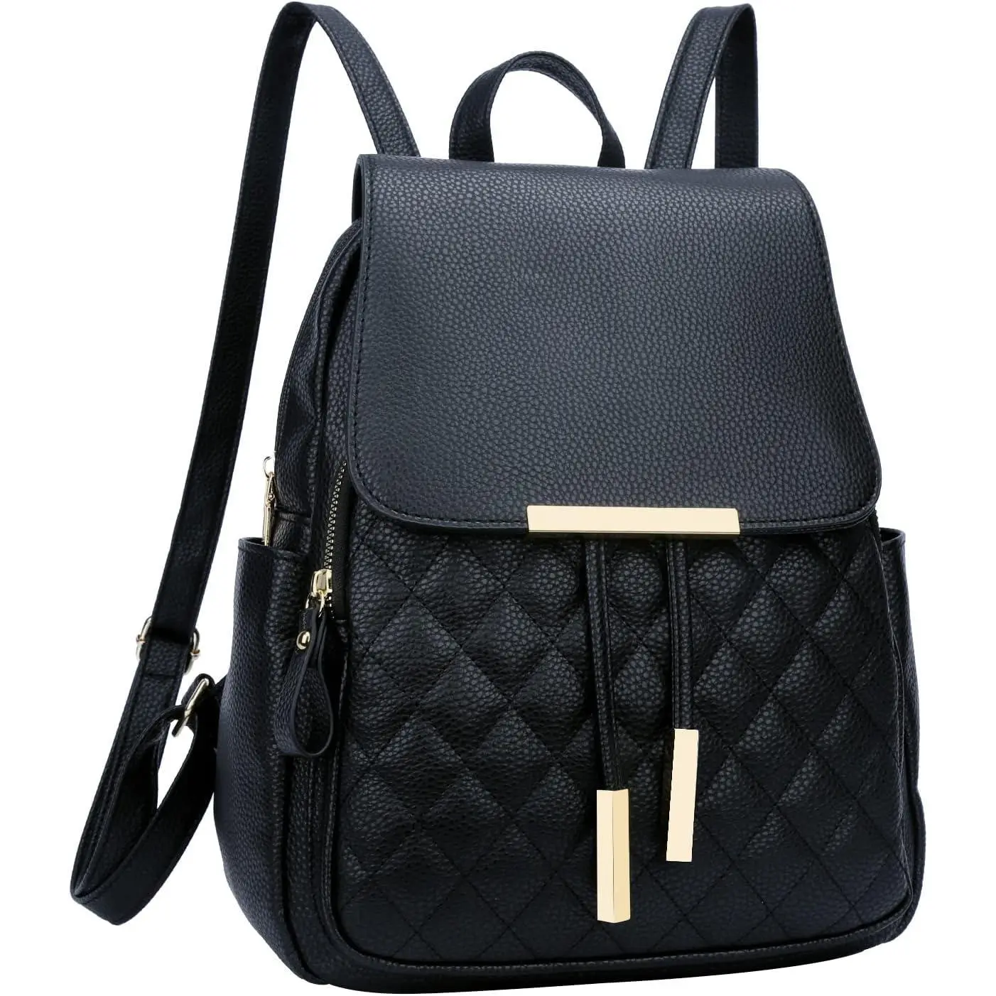 Quilted Trendy Leather Backpack Purse for Women and Ladies  Travel Daypacks Bags (Black)