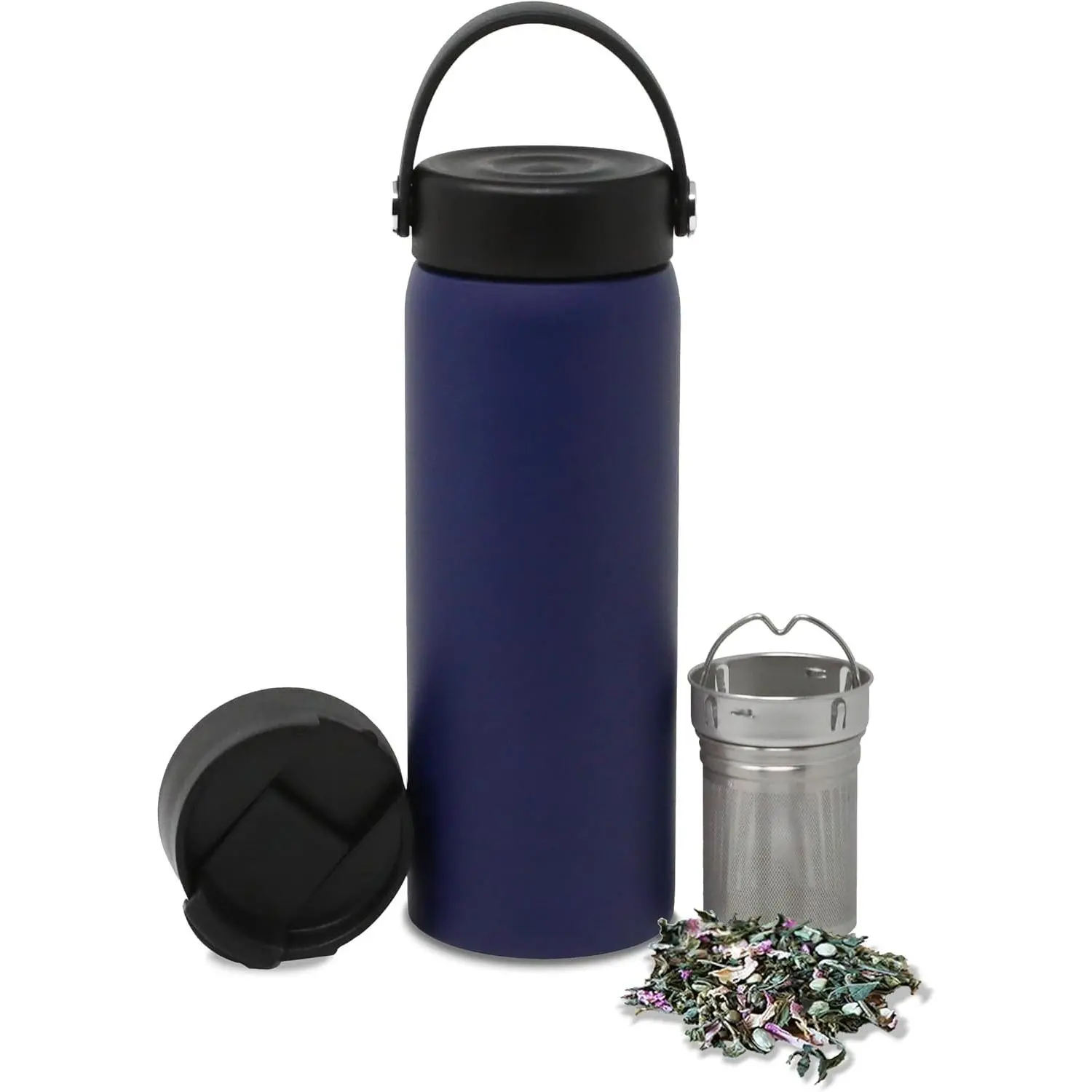 18 oz  Infuser Thermo - Stainless Steel Travel Bottle with Removable Strainer for Loose Leaf  - Insulated Hot & Cold Brew Steeper - Marine