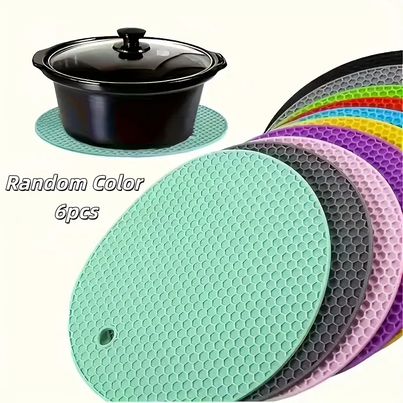 Set of 6 Silicone Honeycomb Non-Slip Placemats (Random Colors) – Suitable for Cookware and BBQ – Versatile Kitchen & Dining Accessories – Suitable for All Seasons, RV Essentials, Daily Dinners, and Holiday Gatherings