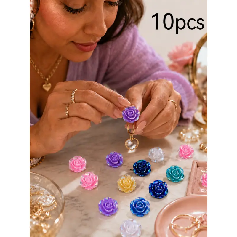 Rose Shaped Flat Back Resin Cabochons, Shiny Mixed Color Floral Charms for DIY Crafts, Scrapbook Pages, Greeting Cards, Wedding Centerpiece Decor, Bracelet Earrings Pendant Making, Nail Art, Home Decor, Christmas Halloween Party Decoration