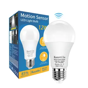 Kasotile Motion Sensor Bulb, Light 9w/12w LED Screw Ball Bulb, Direct Use, Easy Installation, Energy Saving, Full Hall Illumination