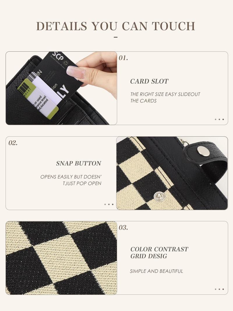 Women PU Leather Plaid Pattern Wallet Small Bifold Zipper Pocket Wallet Card Case Purse with ID Window, Casual Style All Seasons Bag Fabric
