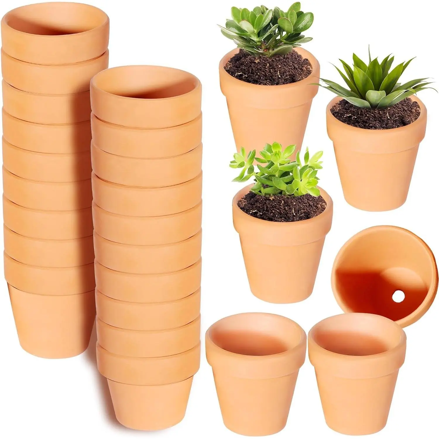 Terracotta Pots, 26-Pack 3-Inch Small Clay Planters with Drainage Holes for Succulents, DIY Decor & Crafts, All Seasons