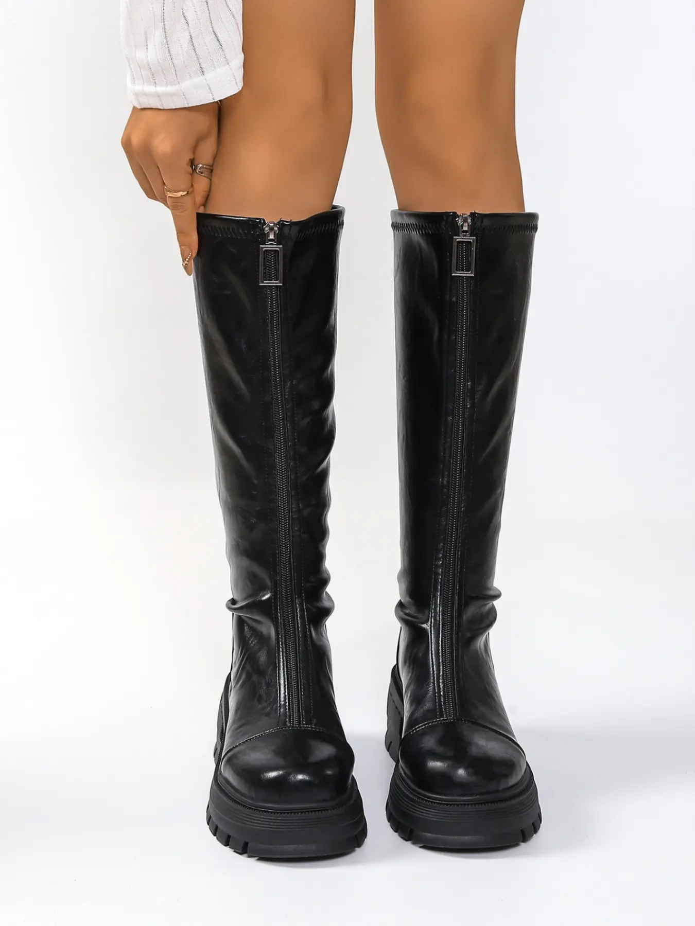 Women's New Retro Style Boots, Commuter Fashion, Minimalist, College Style, High Ankle, Thick Sole, Glossy Long Boots, Daily Wear, Campus