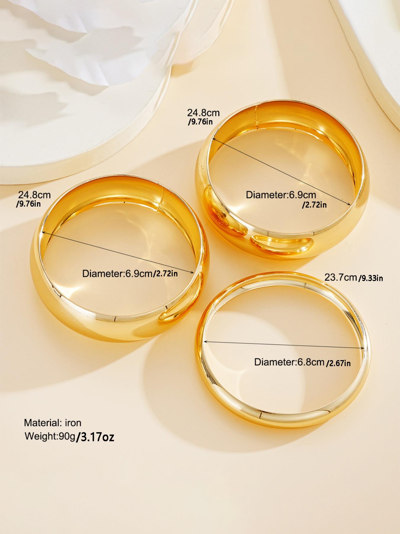 Elegant Wide Smooth Bracelet Set, Fashionable Versatile Exaggerated Design, 3-Piece Jewelry Collection, Layering, Stackable Bracelet, Perfect for Stylish