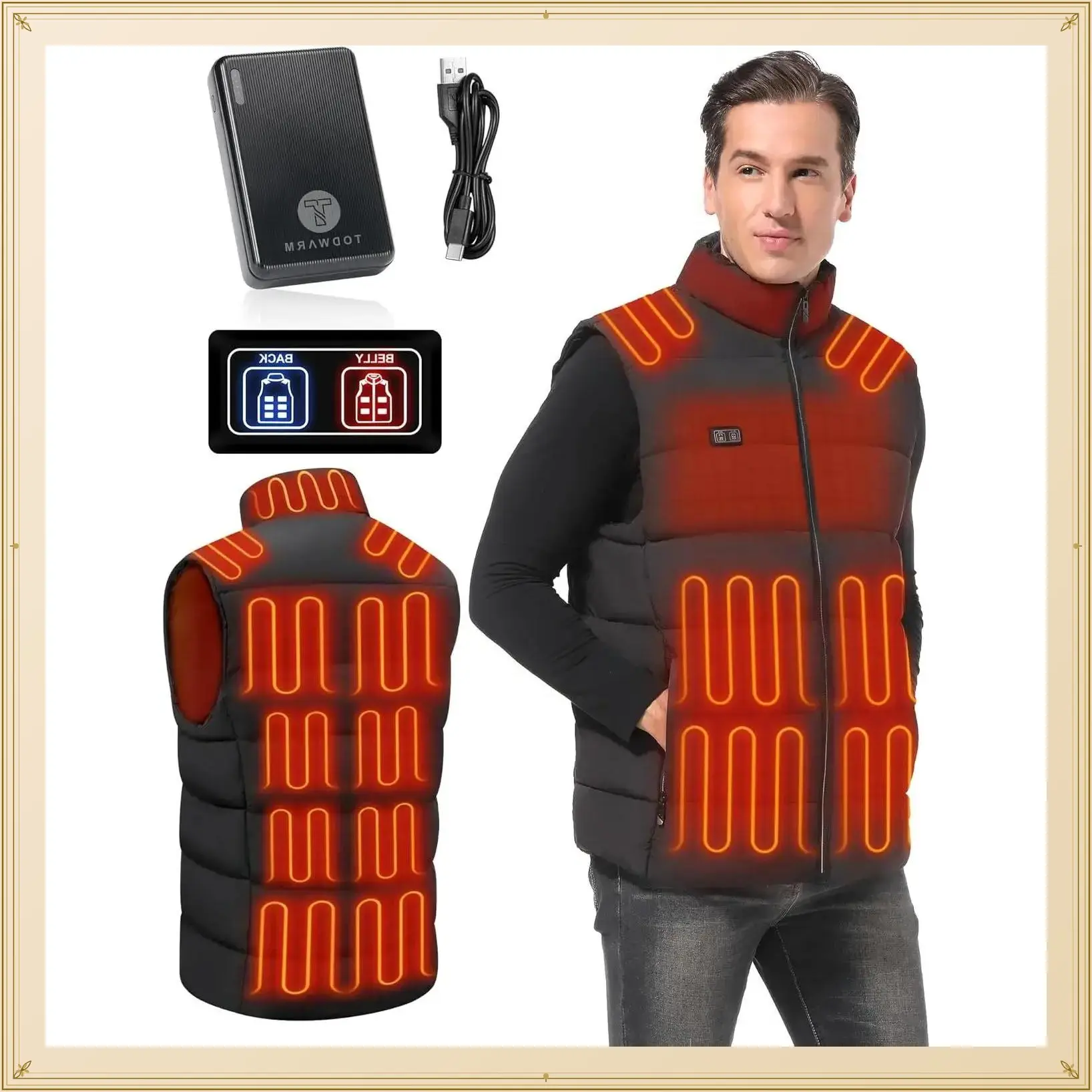Heated Vest Men Electric Heating Vest with Battery for Winter Hunting Zip Fleece Menswear Tops Gilet