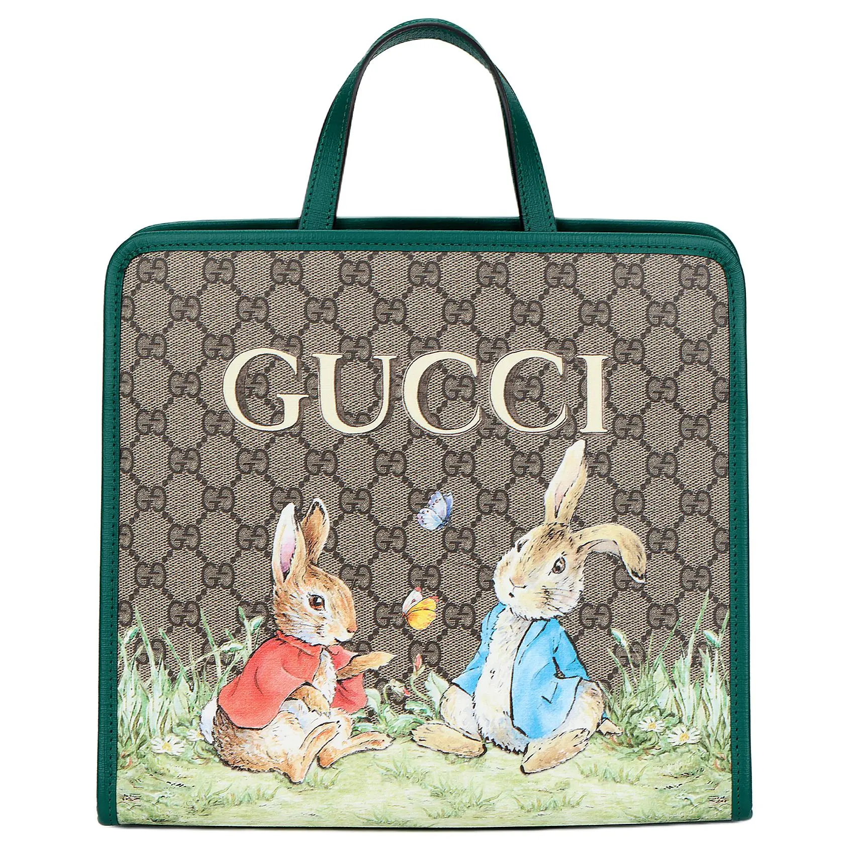 Gucci x Peter Rabbit Collaboration Canvas Tote Bag for Kids with Animal Print and Magnetic Snap Closure in Beige and Ebony