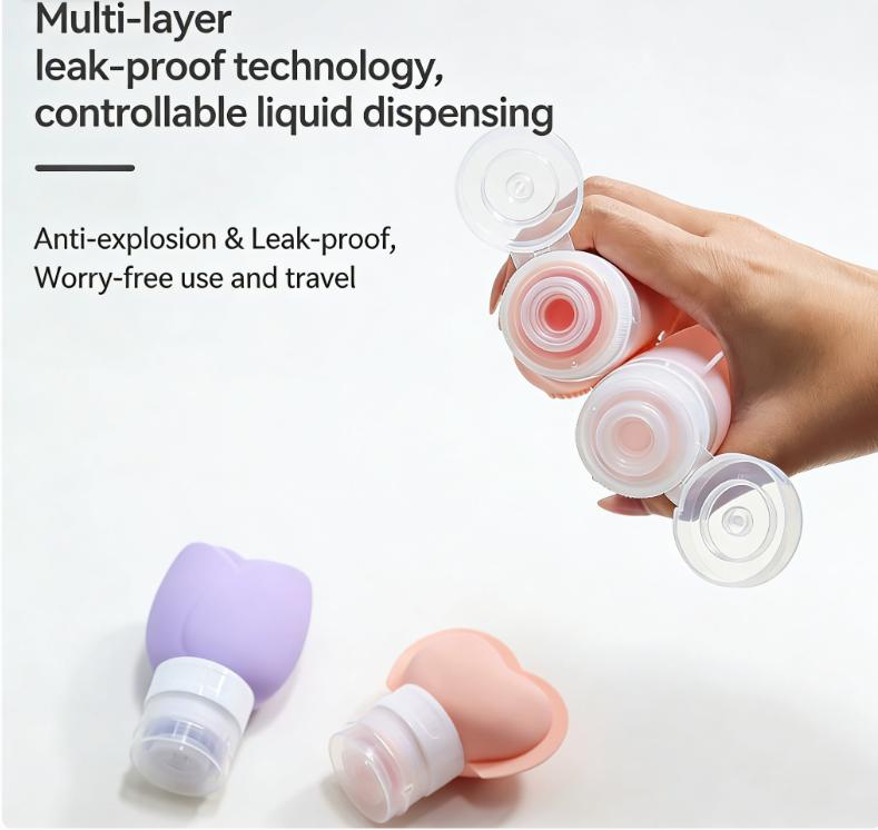 Travel Silicone Refillable Bottles, Portable Leak-Proof Containers for Shampoo, Conditioner and Body Wash
