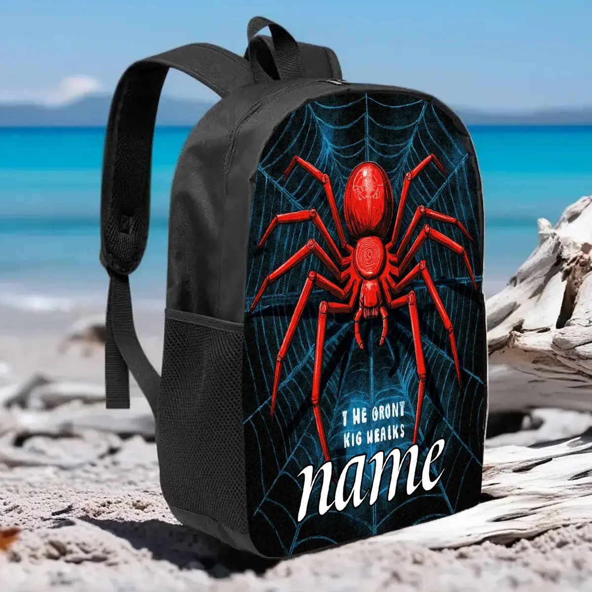 1pc, Customizable Spider Backpack with Personalized Text, Large Capacity 17-Inch Casual Backpack for Laptops with Water Bottle Holder - Lightweight And Durable School Bag, Unisex for Work, Commuting, Travel, Picnics, Holiday Birthday Gifts