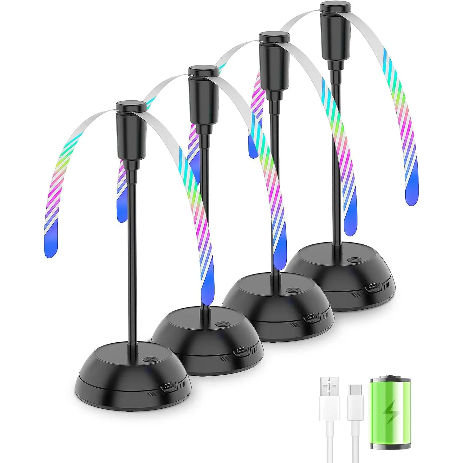 Fan for Table, 2000mAh Rechargeable Fly Fans, Last Up to 20H | 360° Goose-, Soft Holographic , Double-sided Reflective, Portable  Spinner, Quiet for Picnic, , Party, BBQ