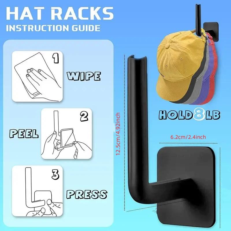 Wall Mounted Hat Hooks, Hanging Hook, 4 Counts L-shaped Hat Storage Hooks, Summer Essentials Hat Hanger for Home Closet