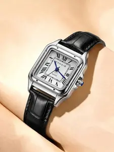 Simple Square Women's Analog Quartz Watch, Roman Numerals Waterproof Calendar Strap, Elegant All-Season Fashion Watch, Perfect Gift Choice