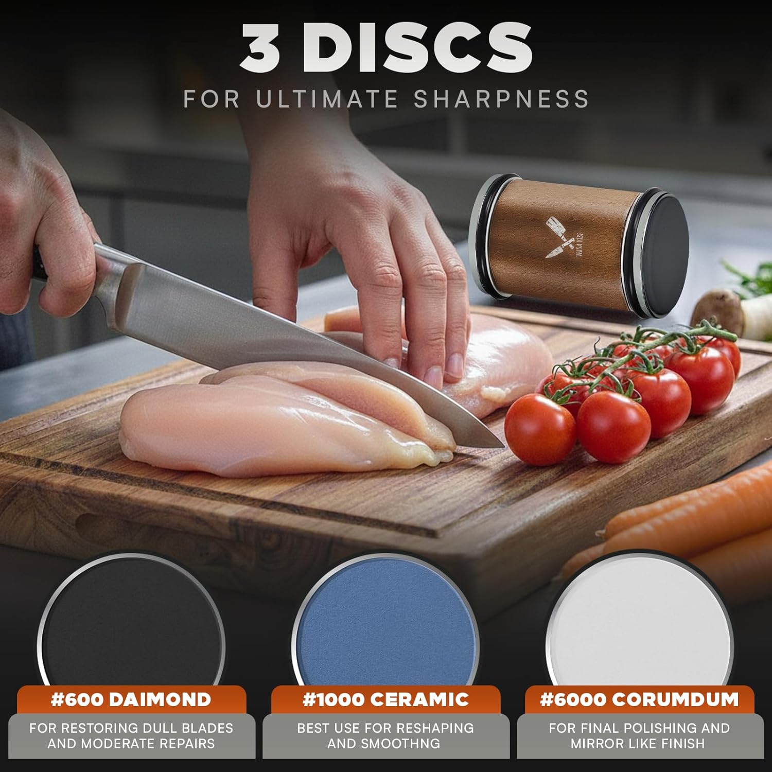 Rolling Sharpener Kit, Cylindrical Design, Heavy Dutty 600,1000 Daimond & 6000 Grit Replacement Disc, 4 Precision Angles, Sharpening Kit for Kind of Rolling Sharpener Kit, Cylindrical Design, Heavy Dutty 600,1000 Daimond & 6000 Grit Replacement Disc, 4 Precision Angles, Sharpening Kit for Kind of