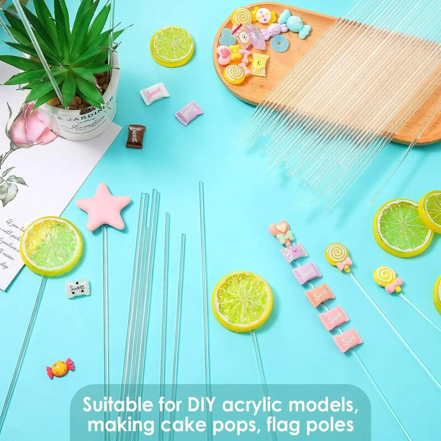 Vicenpal 100 Pcs  Clear Acrylic Rods 3 mm Plant Stakes Acrylic Dowel Rods Plant Support Stakes Round Strip Sticks for Party DIY Crafts Decorations Gardening