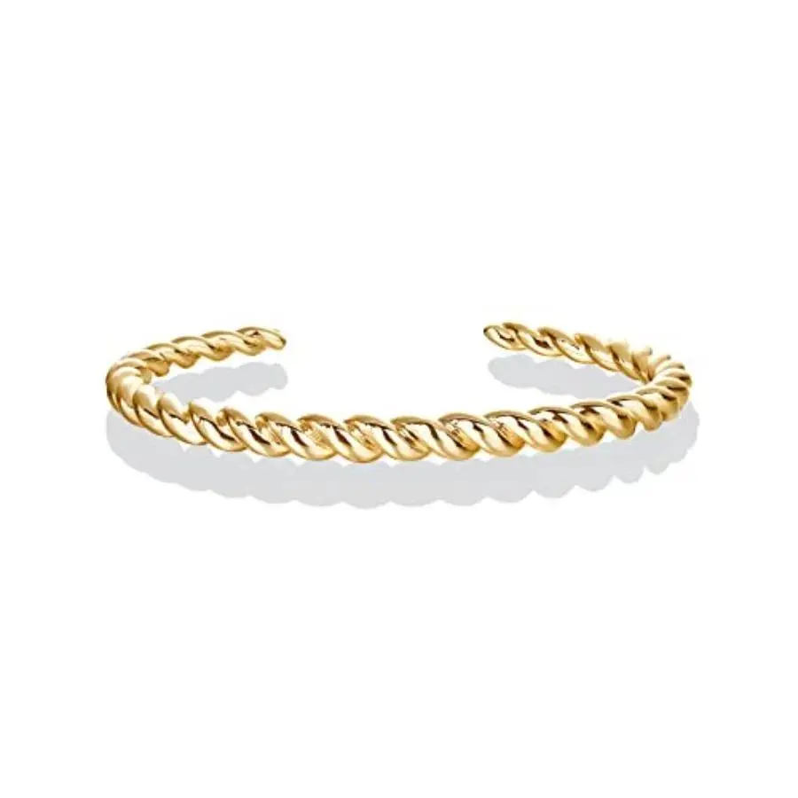 Gold Plated Twisted Chunky Bangle Bracelet 14K Gold Plated Lightweight Everyday Jewelry