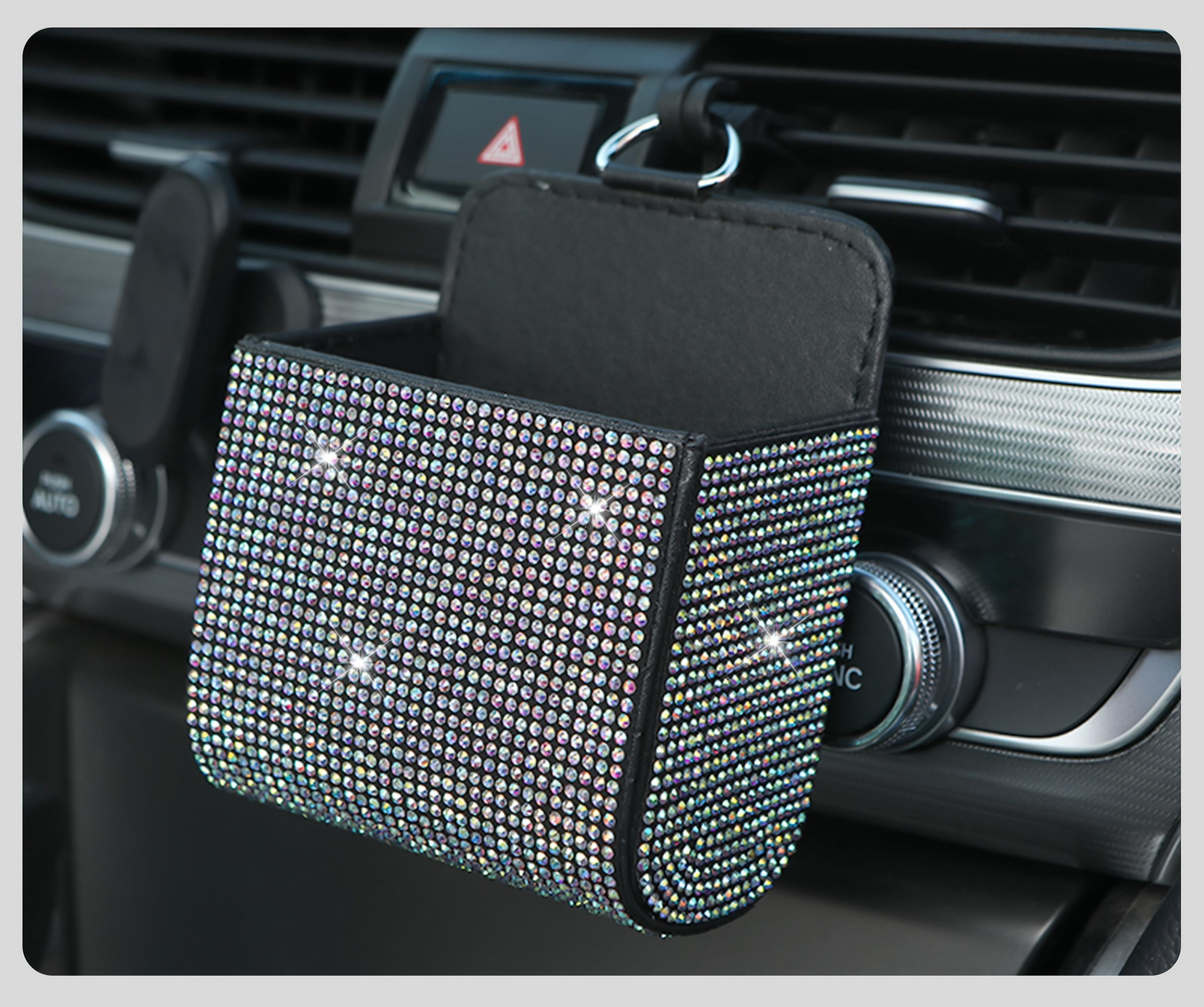 Sparkling Rhinestone Car Storage Box: 1pc, with Shiny Lid & Drawer, Glitter Organizer – for Dashboard, Console, or Door, Fit for Phones, Licenses, Keys, Vehicle Interior Accessory – Suitable for Most