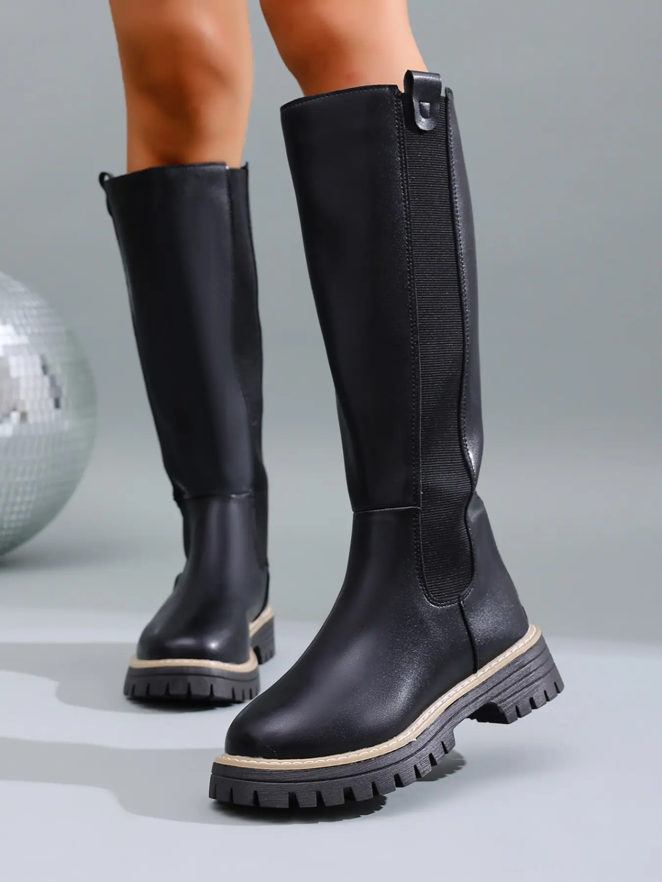 Women's High Tube Boots, Elastic Side Design, Durable Thick Rubber Sole, Retro Knight Long Boots, Fashionable All-Season Footwear