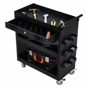 Garvee Rolling Tool Cabinet – 4-Tier Utility Wagon with Locking Drawers, Pegboard, Casters – Garage Workshop Solution